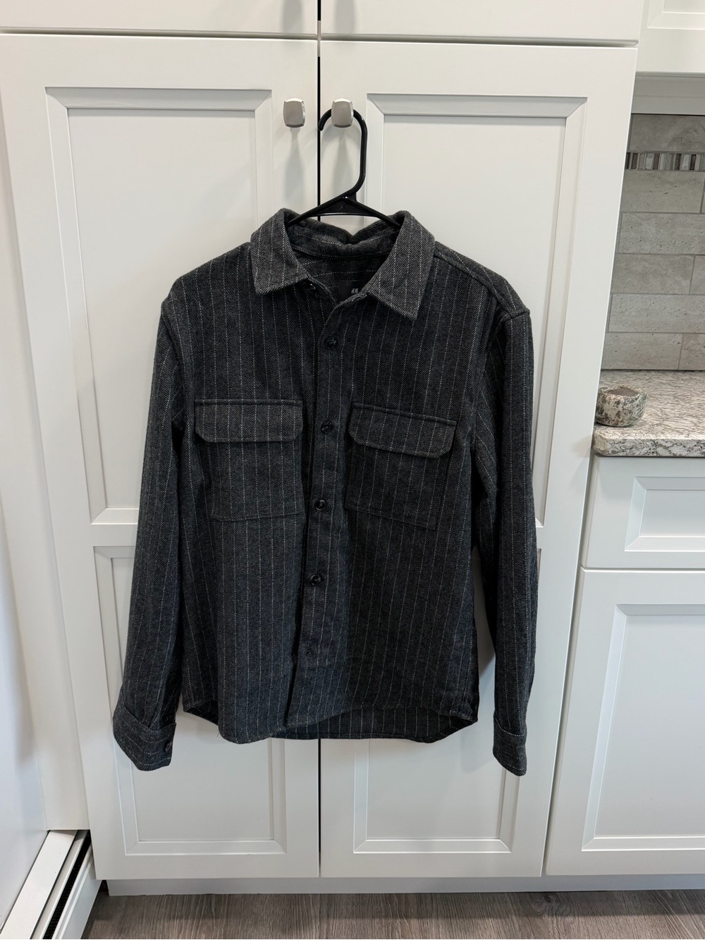 H&M Men’s Dark Gray Pinstripe Button-Up Shirt Jacket